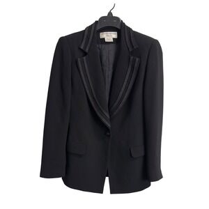 Jones New York Dress Black Blazer Pleated Ribbon Trim Tuxedo Jacket Women's Sz 4